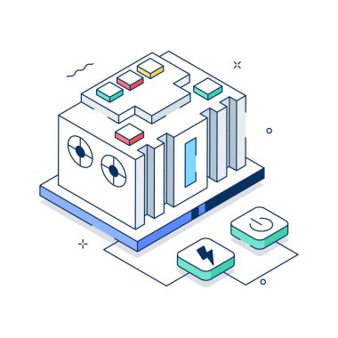 A well designed isometric illustration of energy storage, power battery