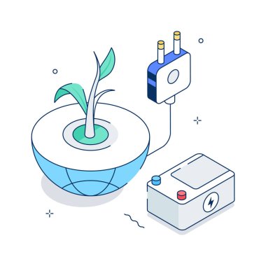 Küresel enerji dağıtım ağını temsil eden kavramsal izometrik bir illüstrasyon