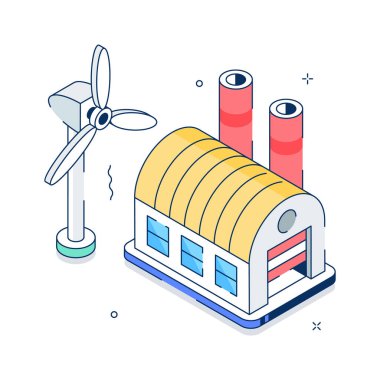 Depo enerji depolama tesisinin endüstriyel izometrik bir çizimi