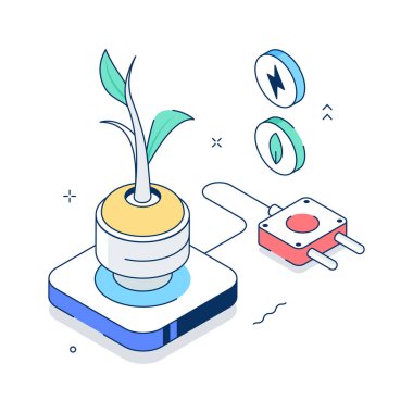 An isometric illustration symbolizing energy growth and sustainability
