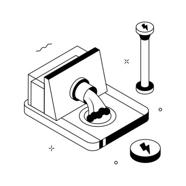 Hidroenerjinin birinci sınıf izometrik çizimi, vektörü kullanmaya hazır.