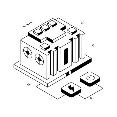 Enerji depolama ve güç bataryasının iyi tasarlanmış izometrik çizimi