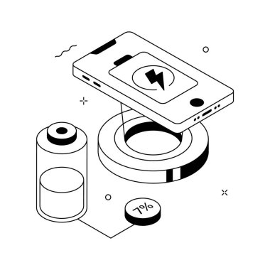 Düzenlenebilir izometrik kablosuz şarj gösterimi, düzenlenebilir vektör