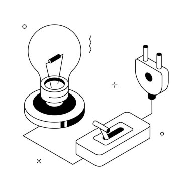 Elektrik devresinin ampulle temiz bir izometrik çizimi