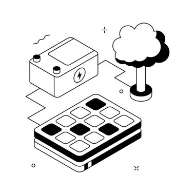 Sürdürülebilir enerji kaynağı kavramını gösteren bu yaratıcı izometrik çizimi yakalayın.