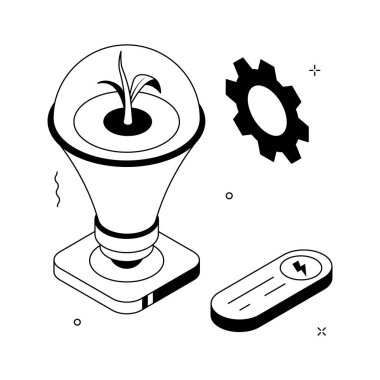 Enerji verimliliğini ve güç tasarrufunu temsil eden görsel olarak çekici bir izometrik illüstrasyon