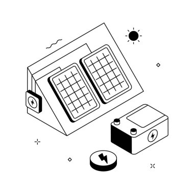 Solar çatı enerji sisteminin birinci sınıf izometrik çizimi