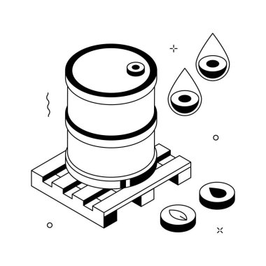 Biyoyakıt üretim sürecini tasvir eden temiz bir izometrik illüstrasyon