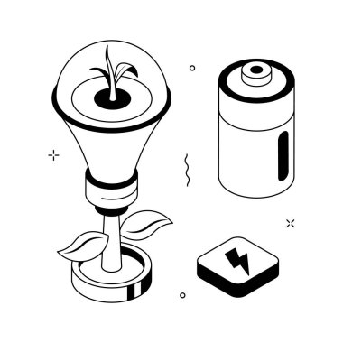 Çevre dostu yenilenebilir enerji kavramını temsil eden birinci sınıf izometrik bir illüstrasyon