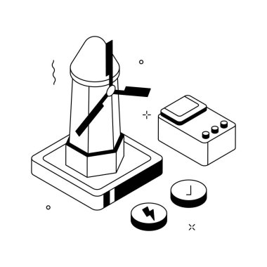 Sürdürülebilir güç üretimi için yel değirmenini tasvir eden temiz bir izometrik çizim