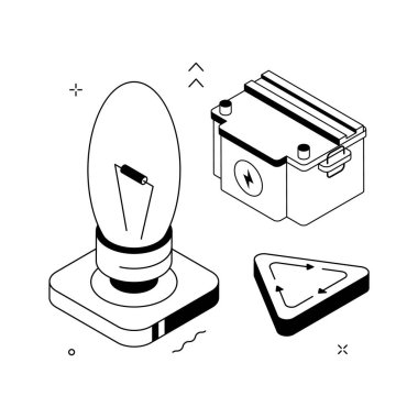 Enerji geri dönüşümünü ve güç kullanımını temsil eden yaratıcı bir izometrik çizim