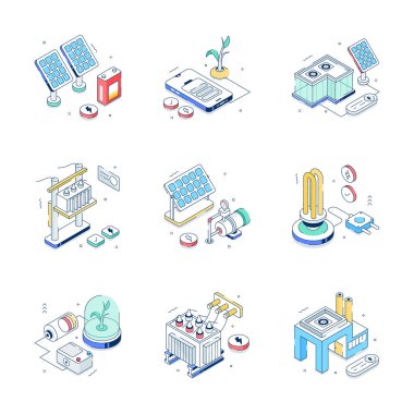 Modern tarzda görsel olarak çekici izometrik bir enerji ve güç seti.