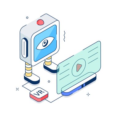 A trendy isometric illustration depicting robot camera and machine vision