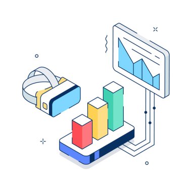 A clean isometric illustration of vr data flow visualization