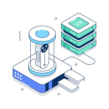 Veri ışınlama ve dijital iletimi gösteren izometrik bir illüstrasyon