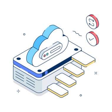 VR bulut senkronizasyon teknolojisinin temiz bir izometrik çizimi
