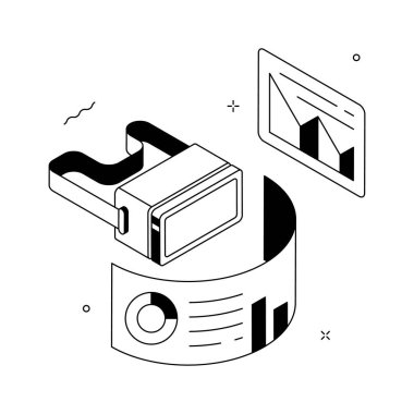 VR verilerini ve karmaşık dijital analizleri gösteren izometrik bir illüstrasyon