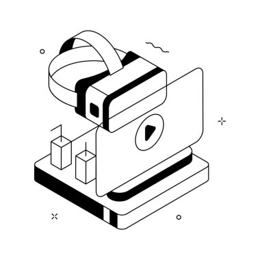 Modern bir izometrik illüstrasyon VR kulaklık takılabilir teknolojisi sergiliyor