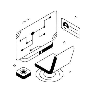 Sanal arayüz ve kullanıcı etkileşiminin premium izometrik çizimi