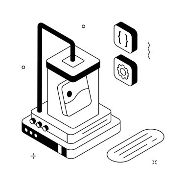 3D ağ ve dijital bağlantının detaylı bir izometrik çizimi