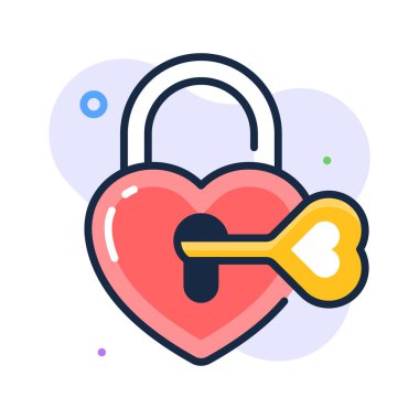 Sevgililer günü aşkı için kalp kilidi sembolünün düz bir taslak simgesi