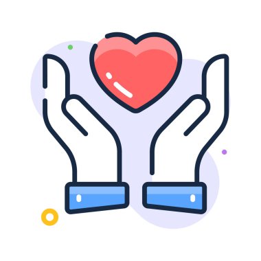 Bu inanılmaz düz çizgi ikonunu tut. Sevgi dolu eller, sevgililer günü kalbini destekliyor.