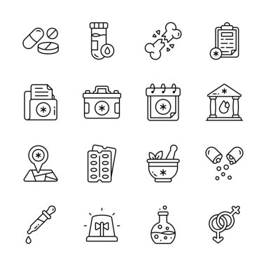 Ellerinizi modern taslak tarzında bu inanılmaz sağlık ve sağlık ikonlarının üzerine koyun.