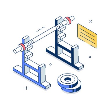 Güç eğitimi için halter raflarını gösteren modern izometrik çizimler