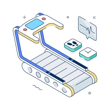 Kardiyo fitness eğitimi için koşu bandının modern izometrik çizimi