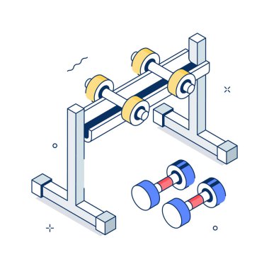 Premium isometric illustration featuring dumbbell rack gym equipment