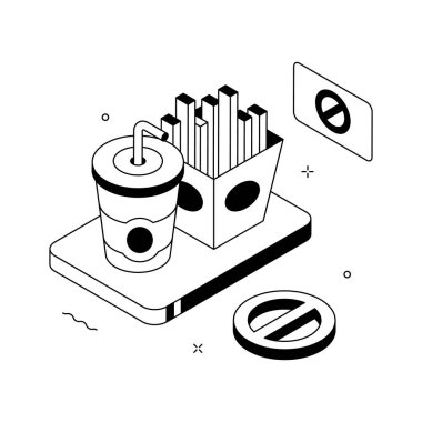 Sağlıklı yaşam için fast food yasağını vurgulayan Isome çizimleri