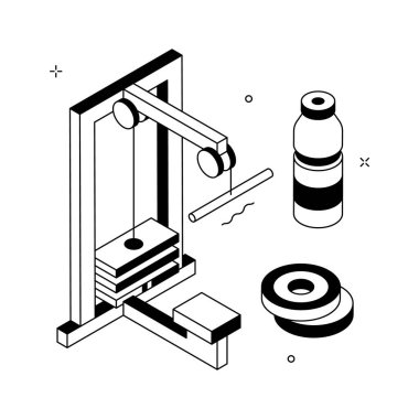 İzometrik illüstrasyon, son çekilme kuvveti eğitim makinesini gösteriyor