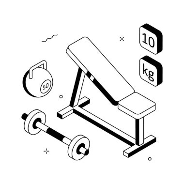 Incline bench strength workout isometric illustration in modern style