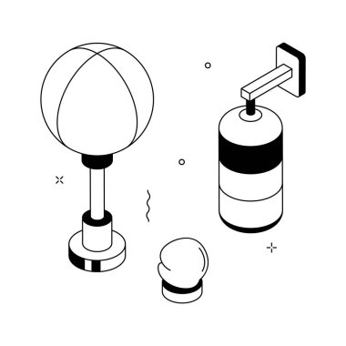 Boks ekipmanları ve dövüş eğitimi içeren Isometric illüstrasyon
