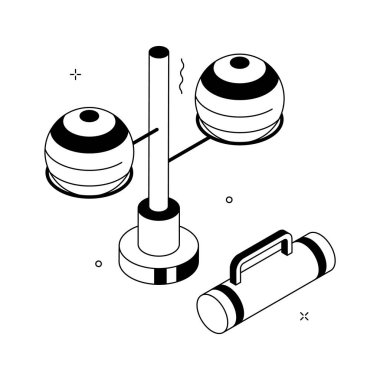 Denge eğitimi için istikrar toplarının yer aldığı yaratıcı bir izometrik illüstrasyon