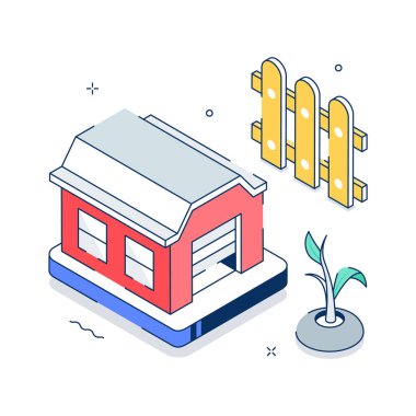 Kırsal tarım sisteminin iyi hazırlanmış bir izometrik çizimi.