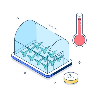 Akıllı sera çiftçiliğinin inanılmaz bir izometrik çizimi