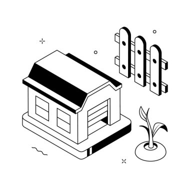 Kırsal tarım sisteminin iyi hazırlanmış bir izometrik çizimi.