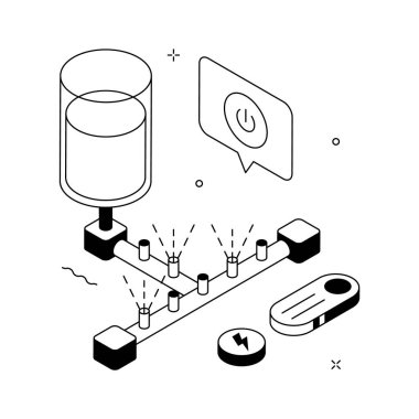 Çiftçilik için otomatik sulama sisteminin düzenlenebilir izometrik bir çizimi
