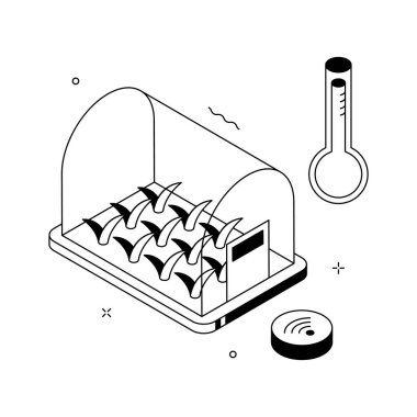 Akıllı sera çiftçiliğinin inanılmaz bir izometrik çizimi