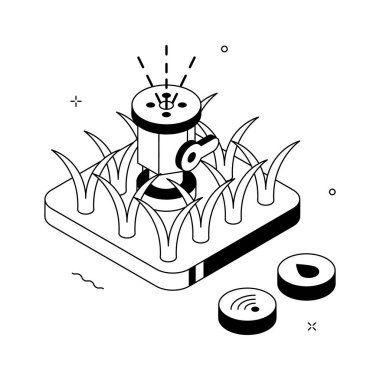 Ekin sulama için su püskürtme sisteminin izometrik bir gösterimi