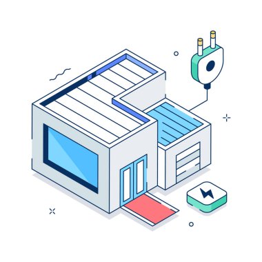 Modern akıllı ev teknolojisini gösteren görsel olarak çekici bir izometrik illüstrasyon