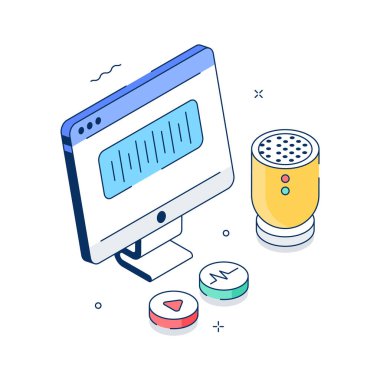 Akıllı ses asistanı aygıtının görsel olarak çekici izometrik çizimi