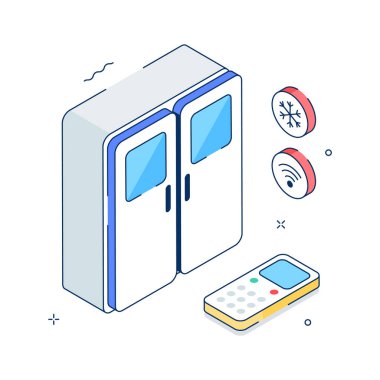 A well crafted isometric illustration of smart refrigerator appliance