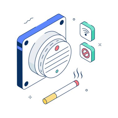 Duman dedektörü ve gaz sensörü cihazının izometrik bir çizimi