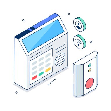 A visually engaging isometric illustration of wireless alert security device