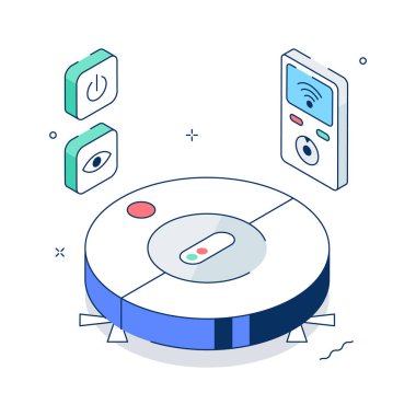 An easy to edit isometric illustration of smart vacuum cleaner
