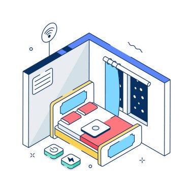 A visually appealing isometric illustration of a smart room interior