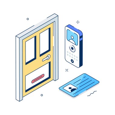 An amazing isometric illustration of smart door access system