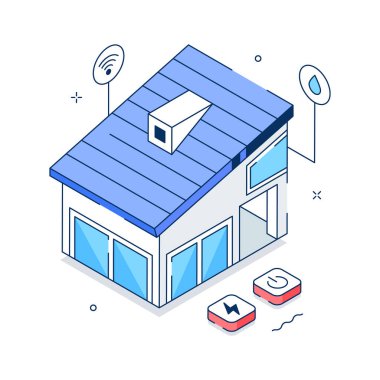 Modern akıllı ev binalarını gösteren birinci sınıf izometrik bir çizim